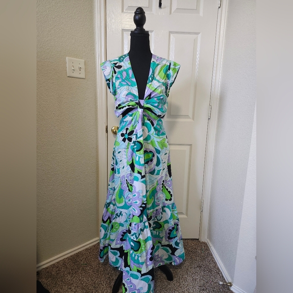 Steve Madden Teal Green Cutout Multicolor Maxi Dress M - Picture 2 of 12
